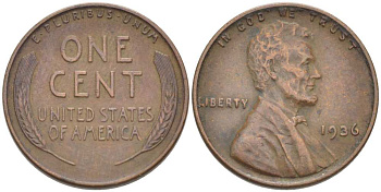 США 1 ЦЕНТ 1936 ЛИНКОЛЬН KM 132 бронза 3309-429