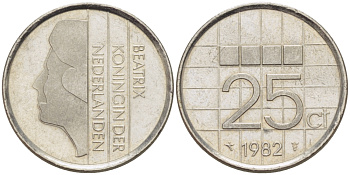 Нидерланды 25 центов 1982 Беатрикс (1980-2013) KM 204 никель 66-1212