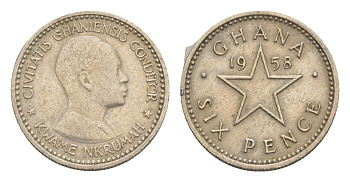 Гана 6 пенсов 1958 KM 4 медно-никель 4643-667