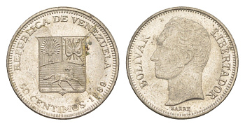 Венесуэла 50 сентимо 1989 Симон Боливар Y 41a сталь плакированная никелем 4584-332