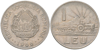 Румыния 1 лей 1966 KM 95 сталь плакированная никелем 4601-631