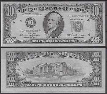 США сувеирная копия банкноты - 10 долларов 1990 бумага UNC (пресс) 7196-9-2