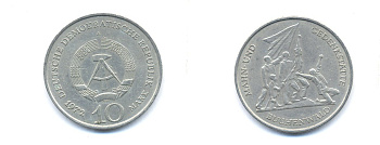 ГДР 10 марок 1972 A, мемориал Бухенвальда KM 38, J. 1539 медно-никель 3333-223