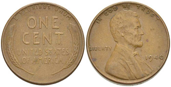 США 1 ЦЕНТ 1940 ЛИНКОЛЬН KM 132 бронза 3309-444