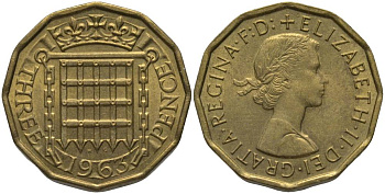 Великобритания 3 пенса 1963 Елизавета II (1952-2022) KM 900, Spink 4153 никель латунь UNC 181-616