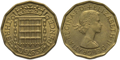 Великобритания 3 пенса 1963 Елизавета II (1952-2022) KM 900, Spink 4153 никель латунь UNC 181-616