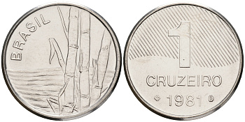 Бразилия 1 крузейро 1981 сахарный тростник KM 590 нержавеющая сталь UNC 4556-256