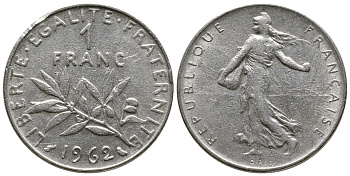 ФРАНЦИЯ 1 ФРАНК 1962 СЕЯТЕЛЬ KM 925.1 никель 93-1436