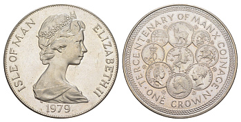 Остров Мэн 1 крона 1979 300 лет монетам острова Мэн KM 45 медно-никель BU 1083-5-24