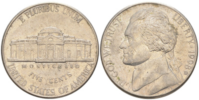 США 5 ЦЕНТОВ 1998 D ДЖЕФЕРСОН KM A192 медно-никель 4114-1121