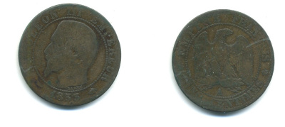 ФРАНЦИЯ 5 САНТИМОВ 1853 А, НАПОЛЕОН III (1852-1870) KM 777.1, LE FRANC 116.1 бронза 84-532