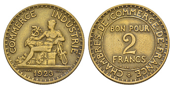 Франция 2 франка 1923 KM 877 алюминиевая бронза 4657-553