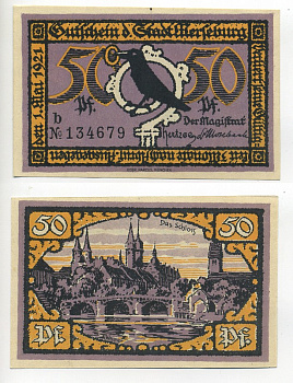 МЕРЗЕБУРГ 50 ПФЕННИГОВ 1921 НОТГЕЛЬД, 1 МАЯ 1921, ЗЕМЛЯ САКСОНИЯ-АНХАЛЬТ, БУКВА b Grabowski 884.2b бумага 7217-52-4