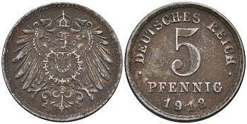 Германия 5 пфеннигов 1918  KM 19, J. 297 железо    4594-1115