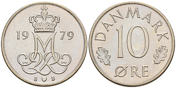 Дания 10 эре 1979 B; B, Маргрете II (1972-) KM 860.2 медно-никель    4596-324