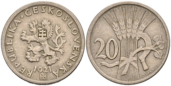 Чехословакия 20 геллеров 1921 KM 1 медно-никель 4567-137