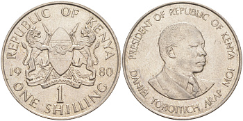 Кения 1 шиллинг 1980 Дэниэл арап Мои KM 20 медно-никель 3855-945