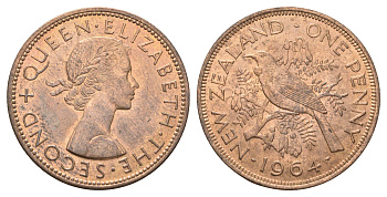 Новая Зеландия 1 пенни 1964 Елизавета II (1952-2022), новозеландский туи KM 24.2 бронза aUNC 4587-1241