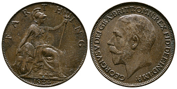 Великобритания 1 фартинг 1924 Георг V (1910-1936) KM 808.2 Spink 4060 бронза 4384-1252
