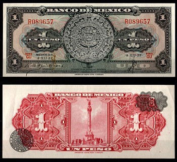 Мексика 1 песо 1957 Pick 59 c бумага 7198-10-2-2