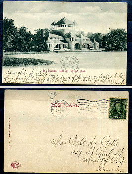 США post card - открытка 1905 павильон в Белль-Айл, Детройт, Мичиган, с маркой в 1 цент 2193-91