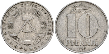ГДР 10 пфеннигов 1968 A KM 10 алюминий 55-633