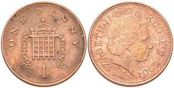 Великобритания 1 пенни 2004 Елизавета II (1952-2022) KM 986, Spink 4710 (B5) сталь плакированная медью 4613-268