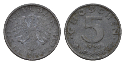 Австрия 5 грошей 1948 KM 2875 цинк 4669-662