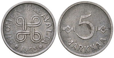 Финляндия 5 марок 1953 KM 37 железо 4173-1267