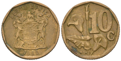 ЮАР 10 центов 1996 KM 161 сталь плакированная бронзой 4621-556