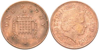 Великобритания 1 пенни 2004 Елизавета II (1952-2022) KM 986, Spink 4710 (B5) сталь плакированная медью 4613-268