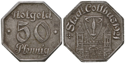Котбус (Пруссия, Бранденбург) 50 пфеннингов 1921 Funck 82.3, Men05 4655.3, Men18 5864.3 железо 1515-112
