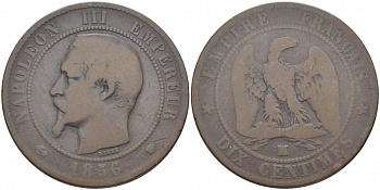 ФРАНЦИЯ 10 САНТИМОВ 1856 MA, НАПОЛЕОН III (1852-1870) KM 771.5, LA FRANC 133.37 бронза 114-731