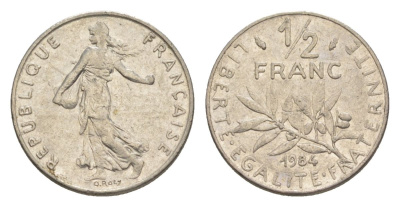 Франция 1/2 франка 1984 сеятель KM 931.1, Le Franc 198.23 никель 4630-421