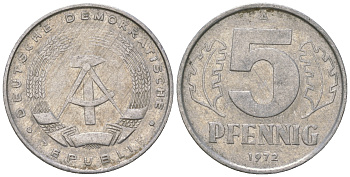 ГДР 5 пфеннигов 1972 A KM 9.1 алюминий 4625-644