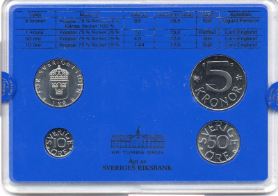 Швеция набор монетного двора из 4 монет 1987 в пластике, Карл XVI Густав (1973- ) KM MS43 UNC 4-3-7-151