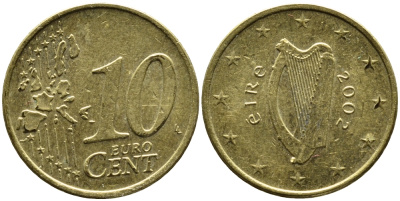 ИРЛАНДИЯ 10 ЕВРОЦЕНТОВ 2002 KM 35 латунь 4390-944