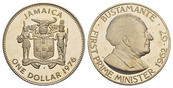 Ямайка 1 доллар 1976 FM, тираж 24.000 экземпляров KM 57 медно-никель PROOF 1529-434