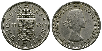 Великобритания 1 шиллинг 1953 Елизавета II (1952-2022), Английский герб KM 890, Spink 4139 медно-никель 4384-242