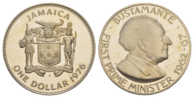 Ямайка 1 доллар 1976 FM, тираж 24.000 экземпляров KM 57 медно-никель PROOF 1529-434