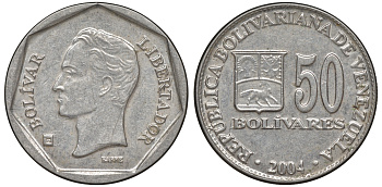 Венесуэла 50 боливаров 2004 Y 82 сталь плакированная никелем 4606-544