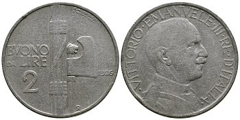 ИТАЛИЯ 2 ЛИРЫ 1926 R, ВИКТОР ИМАНУИЛ III KM 63 никель 4383-845
