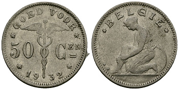 Бельгия 50 сантимов 1932 BELGIE KM 88 никель 4164-1038
