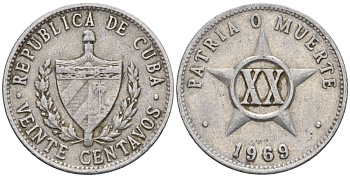 Куба 20 сентаво 1969 KM 35.1, JMA 62, Schoen 33 алюминий 4114-434