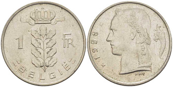 Бельгия 1 франк 1958 Belgie, Бодуэн I (1951-1993) KM 143.1 медно-никель 259-527