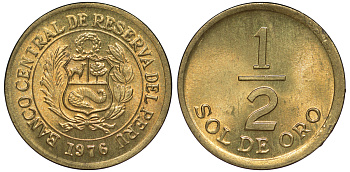 Перу 1/2 соля 1976 KM 265 латунь aUNC 4189-945