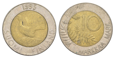 Финляндия 10 марок 1995 KM 77 биметалл 4648-637