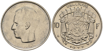 Бельгия 10 франков 1977 Belgique, Бодуэн I (1951-1993) KM 155.1 никель 60-1221