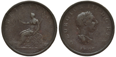 Великобритания 1/2 пенни 1807 Георг III (1760-1820) KM 662, Spink 3781 медь 189-115
