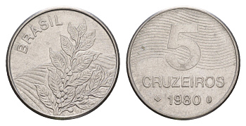 Бразилия 5 крузейро 1980 кофе KM 591 нержавеющая сталь 4655-1124